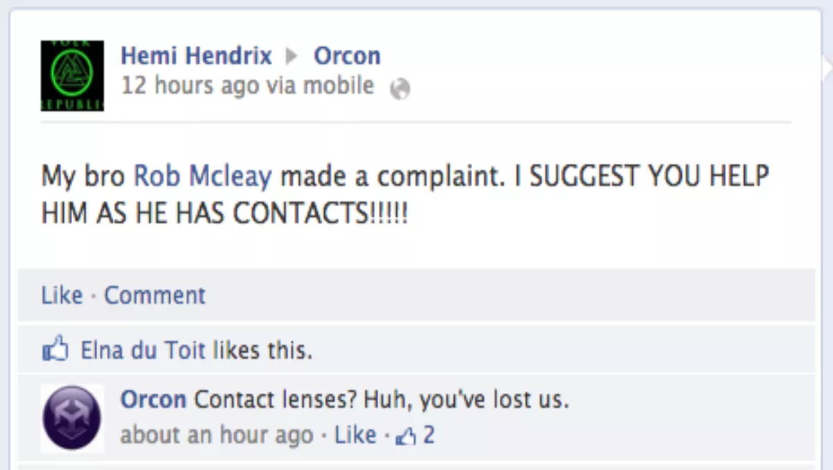 On the ball Orcon in Facebook putdown