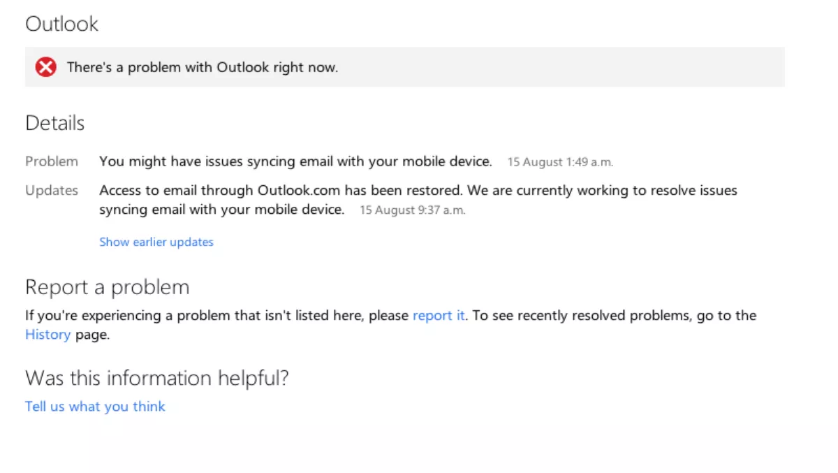 'There's a problem with Outlook right now'