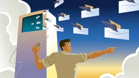 Man directing emails