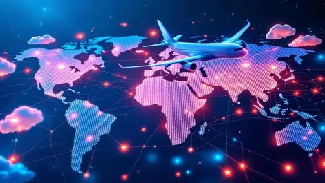 Ai powered personalized travel airplane above data world map