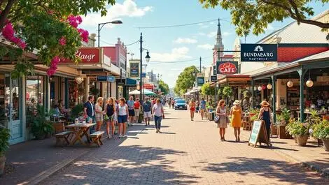 Vibrant australian main street bundaberg busy cafes boutiques markets