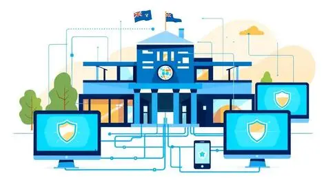Australian university building digital lines computer screens shield icons cybersecurity training