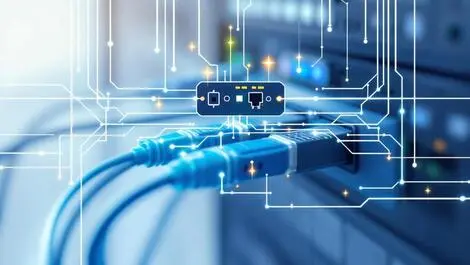 Clean illustration interconnected network cables central server fast secure data transfer