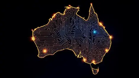 Illustration map australia digital circuit patterns technology innovation