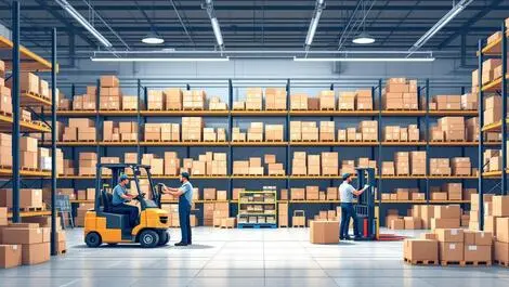 Realistic illustration busy australian warehouse workers organizing boxes