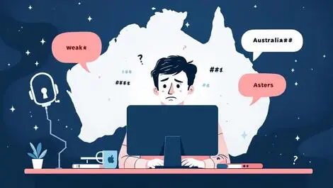 Worried australian person computer weak passwords asterisks ai shadow cybersecurity outline australia