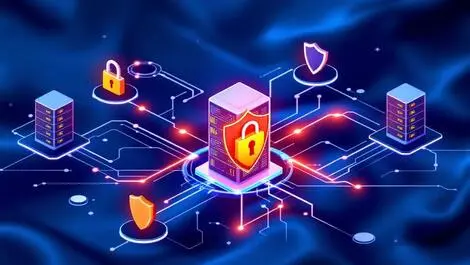 Secure government data servers network digital locks shields eu flag