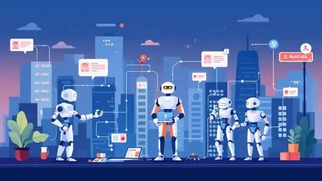 Illustration multi agent robot ai systems interconnected tasks australia city