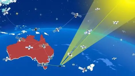 Satellite network expanding coverage over australia illustration map