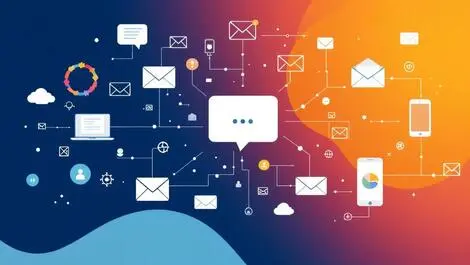 Digital network connected messaging icons chat email mobile cloud ai communication