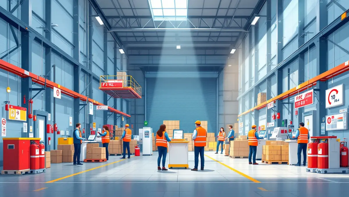 Modern warehouse fire safety equipment self service stations australian industrial daylight