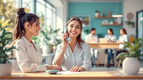 Realistic modern uk dental clinic waiting area smiling receptionist efficient service