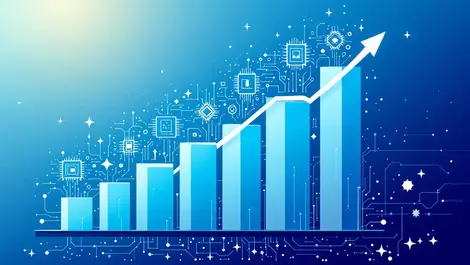 Sharp upward trend bar graph ai technology market growth digital chips