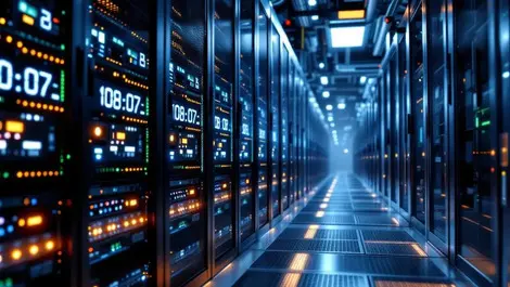 Modern data center servers cooling systems power cables energy infrastructure