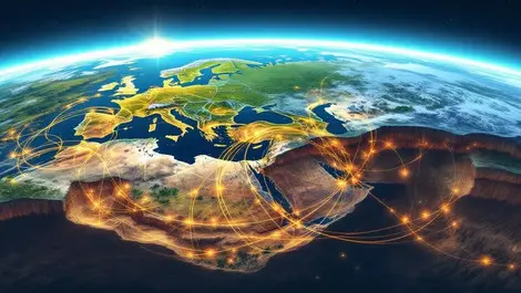 Detailed illustration underground fiber optic cables connecting europe north america middle east