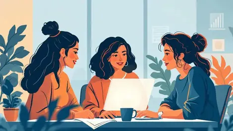 Women collaborating computer uk office mentorship career support tech