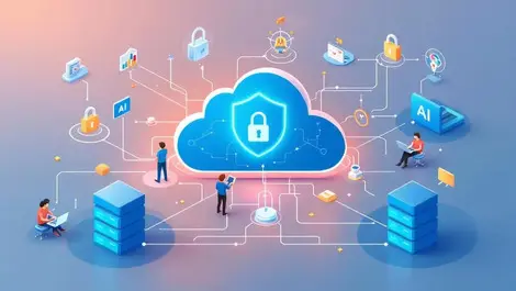 Secure cloud network interconnected servers locks developers ai icons