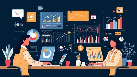 New zealand financial advisers using computers with colorful data charts symbolizing automation efficiency