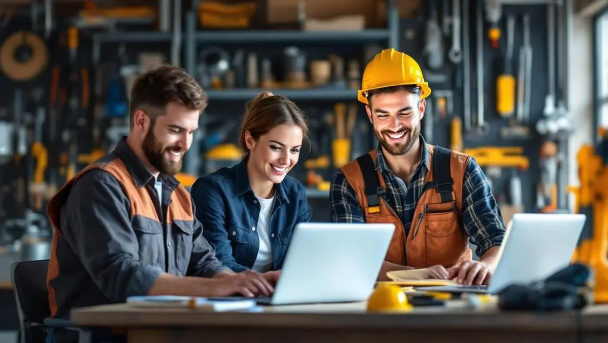 Australian tradespeople online training using laptops tablets construction tools