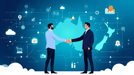 Business professionals handshake digital network australia new zealand ai tech