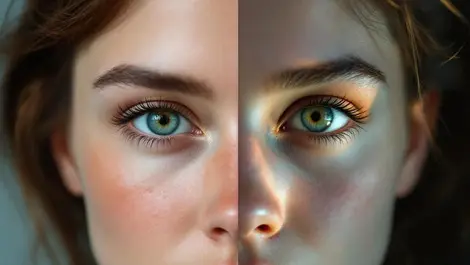 Split image human face photography versus ai generated digital art contrast