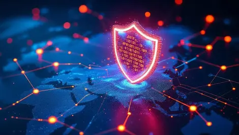 Glowing digital shield over world map asia pacific cybersecurity