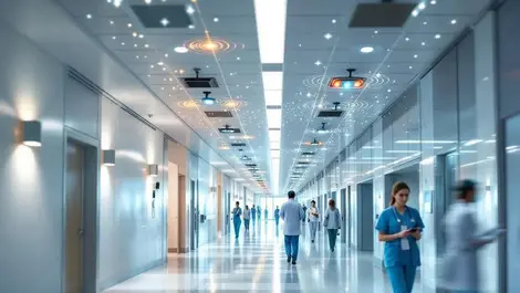 Modern australian hospital corridor wireless antennas connectivity
