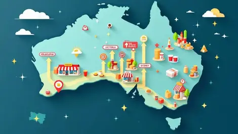 Australia map victoria nsw melbourne sydney qsr growth icons