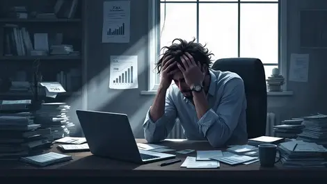 Anxious australian sole trader home office tax paperwork scene