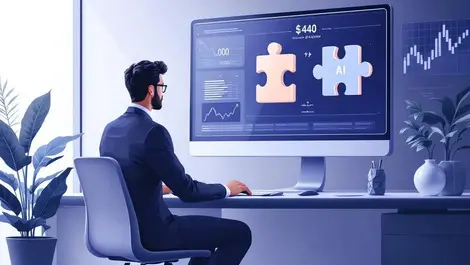 Investment banker merging puzzle pieces fintech ai acquisition scene