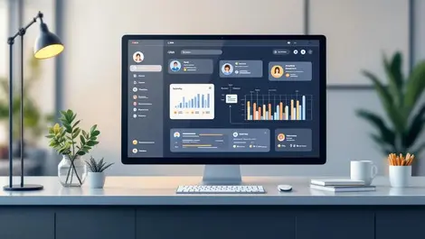 Modern crm dashboard desktop with phone call headset cards timeline